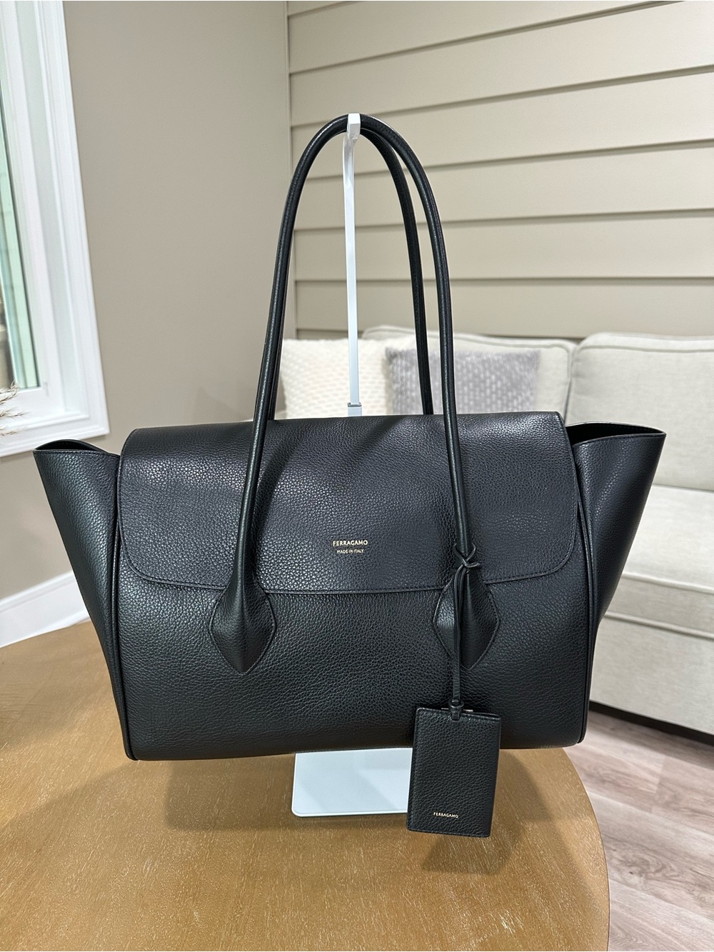 Salvatore Ferragamo East West Black Leather Tote Bag